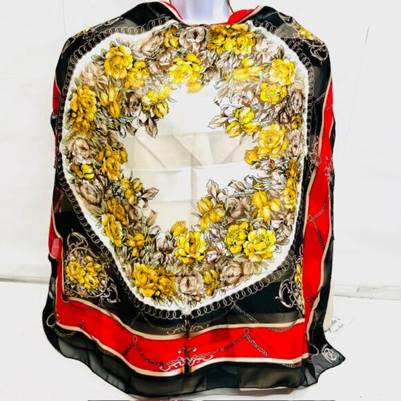 #49 Vintage Embassador Roberta ,  100% silk satin & chiffon, red black ivery(49 - Picture 2 of 9